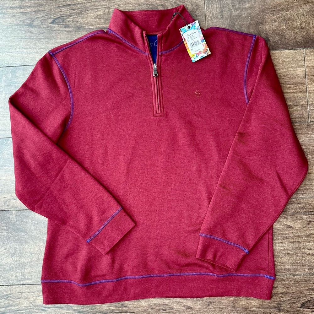 Robert Graham NWT Men's Fulham Classic Fit Quarter-Zip - Large - Velvet Maroon